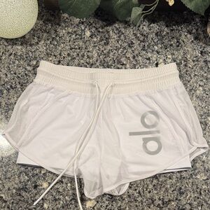 Alo Yoga White Ambience Mesh Overlay Shorts